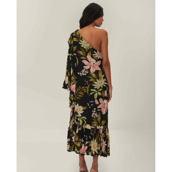 NWOT Farm Rio Black Surreal Flowers One-Shoulder Maxi Dress XS - Picture 7 of 12